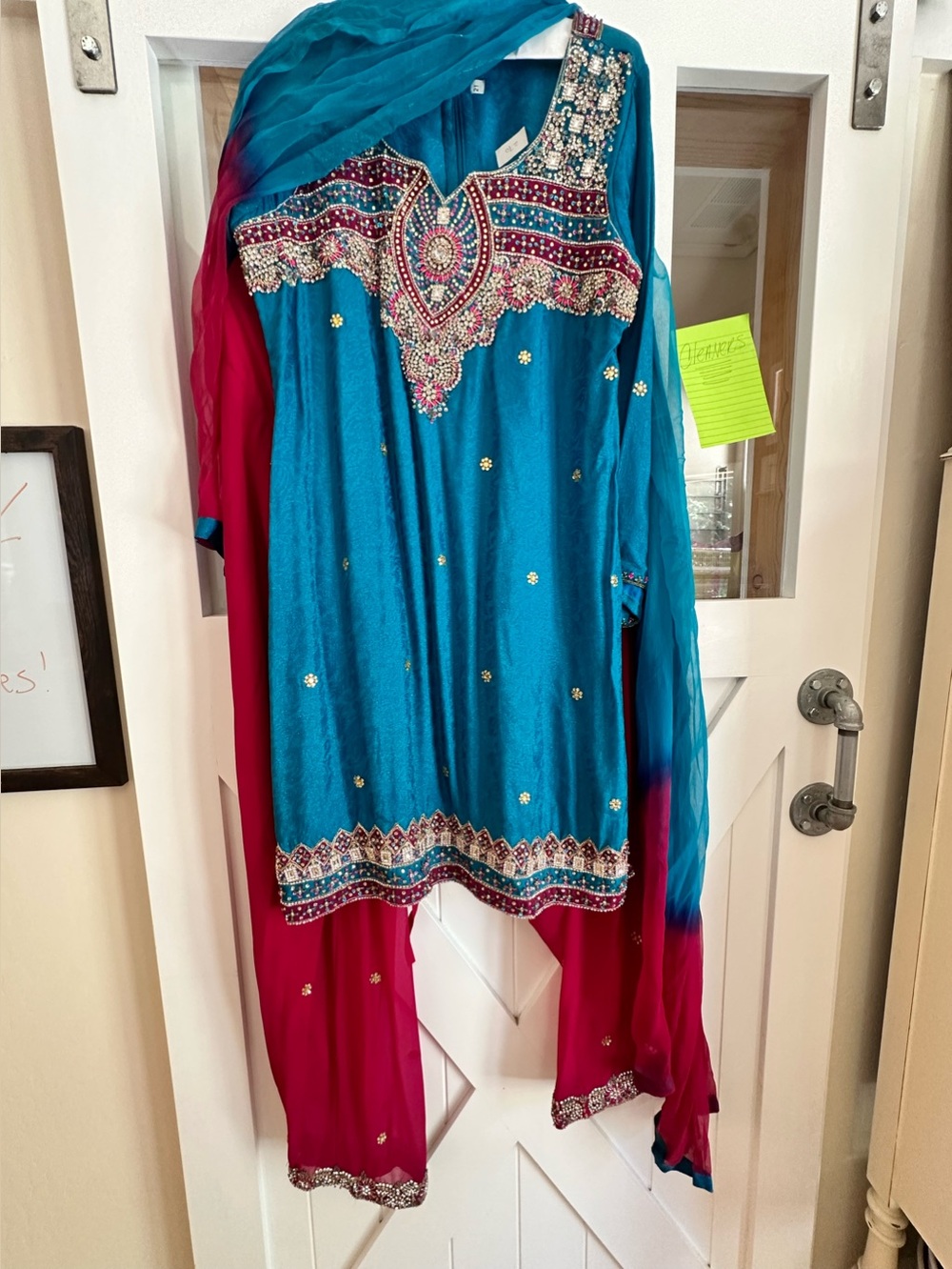 Embellished Teal & Magenta Salwar Suit Dupatta Set